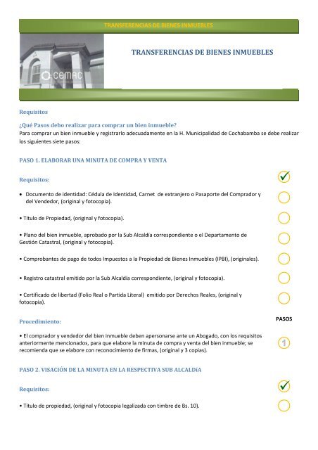 Requisitos para Transferencia de Inmueble Bolivia