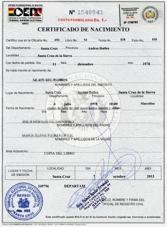 ¿Cuánto cuesta apostillar un certificado de nacimiento en Bolivia?