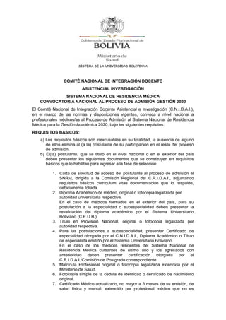 Requisitos para Residencia Medica Bolivia
